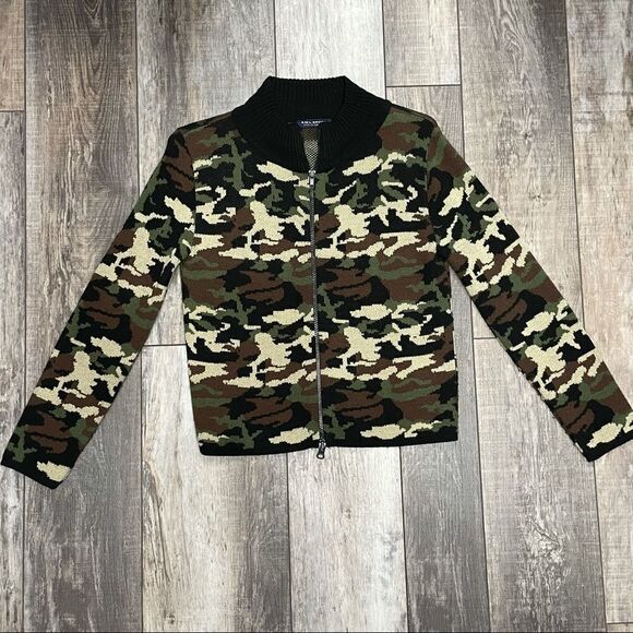SML Sport Camouflage Double Zipper Sweater Small Green Brown Black Cream - Picture 10 of 15